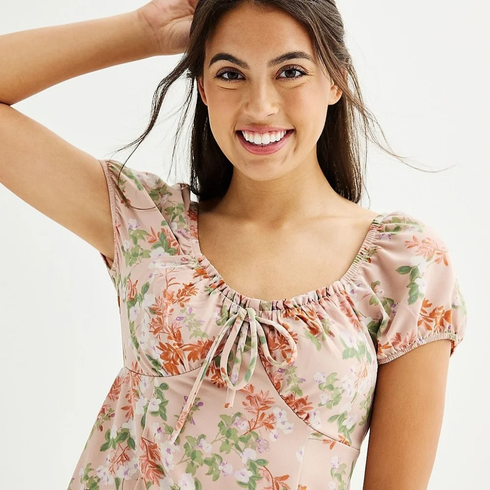 Pink Republic Floral Peasant Mini Dress – Size Large - Picture 4 of 17